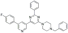 4-(4-Benzyl-piperazin-1-yl)-6-[5-(4-fluoro-phenyl)-pyridin-3-yl]-2-phenyl-pyrimidine 结构式