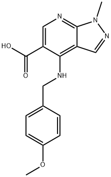 4-[(4-METHOXYBENZYL)AMINO]-1-METHYL-1H-PYRAZOLO[3,4-B]PYRIDINE-5-CARBOXYLIC ACID 结构式