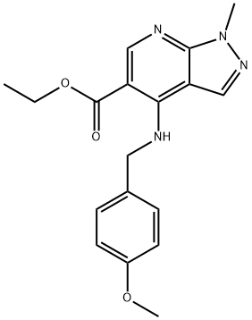 Ethyl 4-[(4-methoxybenzyl)amino]-1-methyl-1H-pyrazolo[3,4-b]pyridine-5-carboxylate 结构式