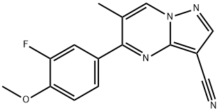 5-(3-氟代-4-甲氧基苯基)-6-甲基吡唑并[1,5-a]嘧啶-3-甲腈 结构式