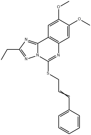 2-ETHYL-8,9-DIMETHOXY-5-([(E)-3-PHENYL-2-PROPENYL]SULFANYL)[1,2,4]TRIAZOLO[1,5-C]QUINAZOLINE 结构式