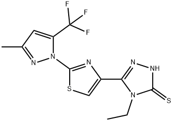 4-ETHYL-5-(2-[3-METHYL-5-(TRIFLUOROMETHYL)-1H-PYRAZOL-1-YL]-1,3-THIAZOL-4-YL)-4H-1,2,4-TRIAZOL-3-YLHYDROSULFIDE 结构式