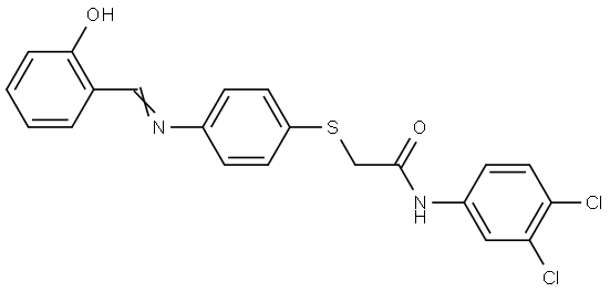 N-(3,4-Dichlorophenyl)-2-[(4-([(2-hydroxyphenyl)methylene]amino)phenyl)sulfanyl]acetamide 结构式