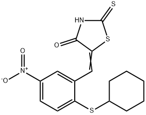 5-([2-(CYCLOHEXYLSULFANYL)-5-NITROPHENYL]METHYLENE)-2-THIOXO-1,3-THIAZOLAN-4-ONE 结构式