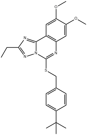 5-([4-(TERT-BUTYL)BENZYL]SULFANYL)-2-ETHYL-8,9-DIMETHOXY[1,2,4]TRIAZOLO[1,5-C]QUINAZOLINE 结构式