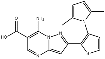 7-Amino-2-[3-(2,5-dimethyl-1H-pyrrol-1-yl)-2-thienyl]pyrazolo[1,5-a]pyrimidine-6-carboxylic acid 结构式