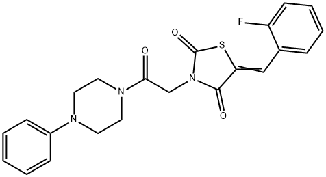 (5E)-5-(2-FLUOROBENZYLIDENE)-3-[2-OXO-2-(4-PHENYLPIPERAZIN-1-YL)ETHYL]-1,3-THIAZOLIDINE-2,4-DIONE 结构式