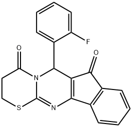 6-(2-FLUOROPHENYL)-2H-INDENO[1',2':4,5]PYRIMIDO[2,1-B][1,3]THIAZINE-4,7(3H,6H)-DIONE 结构式