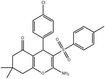 2-AMINO-4-(4-CHLOROPHENYL)-7,7-DIMETHYL-3-[(4-METHYLPHENYL)SULFONYL]-4,6,7,8-TETRAHYDRO-5H-CHROMEN-5-ONE 结构式