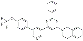 2-(2-Phenyl-6-[5-(4-trifluoromethoxy-phenyl)-pyridin-3-yl]-pyrimidin-4-yl)-1,2,3,4-tetrahydro-isoquinoline 结构式