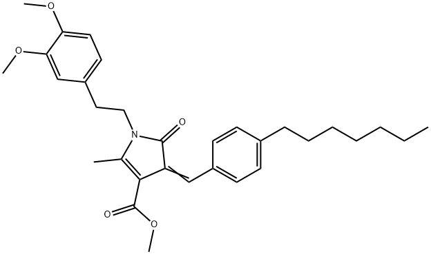 METHYL 1-(3,4-DIMETHOXYPHENETHYL)-3-[(Z)-(4-HEPTYLPHENYL)METHYLIDENE]-5-METHYL-2-OXO-1,2-DIHYDRO-3H-PYRROLE-4-CARBOXYLATE 结构式