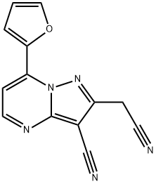 2-(CYANOMETHYL)-7-(2-FURYL)PYRAZOLO[1,5-A]PYRIMIDINE-3-CARBONITRILE 结构式