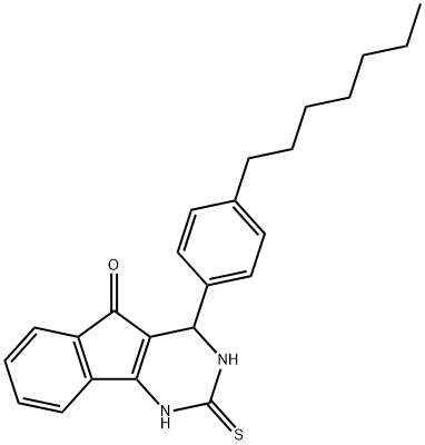 4-(4-HEPTYLPHENYL)-2-THIOXO-1,2,3,4-TETRAHYDRO-5H-INDENO[1,2-D]PYRIMIDIN-5-ONE 结构式