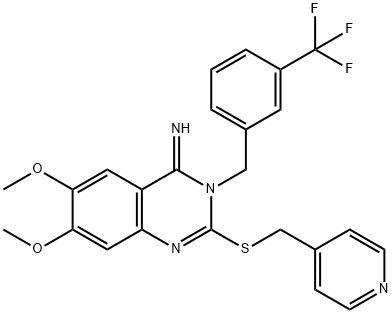 6,7-DIMETHOXY-2-[(4-PYRIDINYLMETHYL)SULFANYL]-3-[3-(TRIFLUOROMETHYL)BENZYL]-4(3H)-QUINAZOLINIMINE 结构式