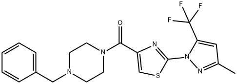 (4-Benzylpiperazino)(2-[3-methyl-5-(trifluoromethyl)-1H-pyrazol-1-yl]-1,3-thiazol-4-yl)methanone 结构式