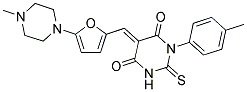 (E)-5-((5-(4-Methylpiperazin-1-yl)furan-2-yl)methylene)-2-thioxo-3-p-tolyl-dihydropyrimidine-4,6(1H,5H)-dione 结构式