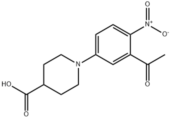 1-(3-ACETYL-4-NITROPHENYL)-4-PIPERIDINECARBOXYLIC ACID 结构式