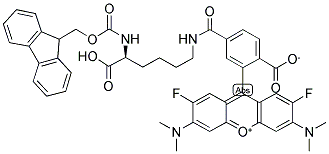 N(ALPHA)-(9-FLUORENYLMETHOXYCARBONYL)-N(EPSILON)-TETRAMETHYLRHODAMINE-(5-CARBONYL)-L-LYSINE(ALPHA-FMOC-EPSILON-TMR-L-LYSINE) 结构式