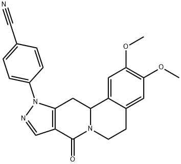 4-[2,3-DIMETHOXY-8-OXO-5,8,12,12A-TETRAHYDROPYRAZOLO[3',4':4,5]PYRIDO[2,1-A]ISOQUINOLIN-11(6H)-YL]BENZENECARBONITRILE 结构式