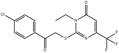 2-([2-(4-CHLOROPHENYL)-2-OXOETHYL]SULFANYL)-3-ETHYL-6-(TRIFLUOROMETHYL)-4(3H)-PYRIMIDINONE 结构式