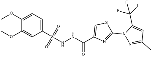 3,4-DIMETHOXY-N'-((2-[3-METHYL-5-(TRIFLUOROMETHYL)-1H-PYRAZOL-1-YL]-1,3-THIAZOL-4-YL)CARBONYL)BENZENESULFONOHYDRAZIDE 结构式