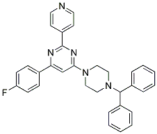 4-(4-BENZHYDRYL-PIPERAZIN-1-YL)-6-(4-FLUORO-PHENYL)-2-PYRIDIN-4-YL-PYRIMIDINE 结构式