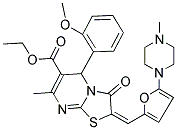 (E)-ETHYL 5-(2-METHOXYPHENYL)-7-METHYL-2-((5-(4-METHYLPIPERAZIN-1-YL)FURAN-2-YL)METHYLENE)-3-OXO-3,5-DIHYDRO-2H-THIAZOLO[3,2-A]PYRIMIDINE-6-CARBOXYLATE 结构式