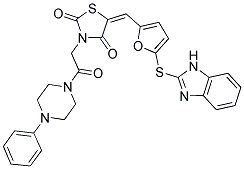(E)-5-((5-(1H-Benzo[d]imidazol-2-ylthio)furan-2-yl)methylene)-3-(2-oxo-2-(4-phenylpiperazin-1-yl)ethyl)thiazolidine-2,4-dione 结构式