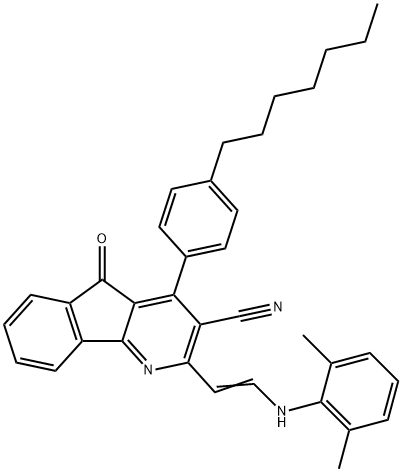 2-[(E)-2-(2,6-DIMETHYLANILINO)ETHENYL]-4-(4-HEPTYLPHENYL)-5-OXO-5H-INDENO[1,2-B]PYRIDINE-3-CARBONITRILE 结构式