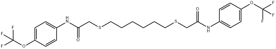 2-([6-((2-Oxo-2-[4-(trifluoromethoxy)anilino]ethyl)sulfanyl)hexyl]sulfanyl)-N-[4-(trifluoromethoxy)phenyl]acetamide 结构式