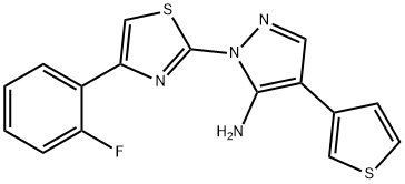 1-[4-(2-FLUOROPHENYL)-1,3-THIAZOL-2-YL]-4-(3-THIENYL)-1H-PYRAZOL-5-AMINE 结构式