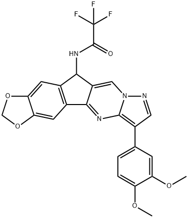 N-[6-(3,4-DIMETHOXYPHENYL)-11H-[1,3]DIOXOLO[4',5':5,6]INDENO[1,2-D]PYRAZOLO[1,5-A]PYRIMIDIN-11-YL]-2,2,2-TRIFLUOROACETAMIDE 结构式