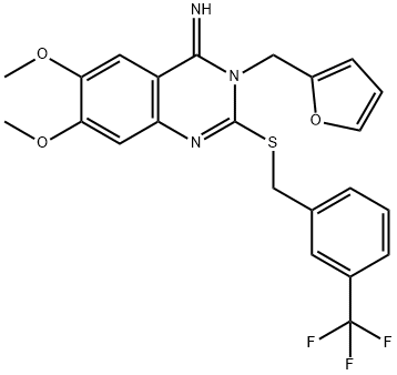 3-(2-FURYLMETHYL)-6,7-DIMETHOXY-2-([3-(TRIFLUOROMETHYL)BENZYL]SULFANYL)-4(3H)-QUINAZOLINIMINE 结构式