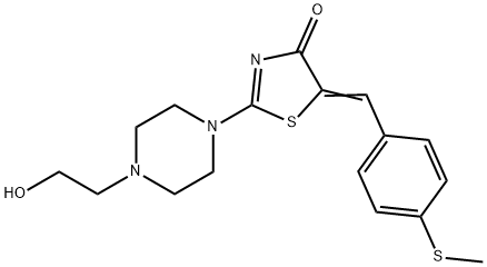 2-[4-(2-Hydroxyethyl)piperazino]-5-((E)-[4-(methylsulfanyl)phenyl]methylidene)-1,3-thiazol-4(5H)-one 结构式