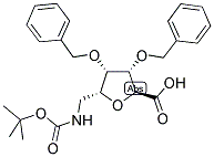 5R-T-BUTYLOXYCARBONYLAMINOMETHYL-3S,4R-DIBENZYLOXY-TETRAHYDROFURANE-2S-CARBOXYLIC ACID 结构式