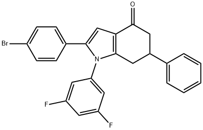 1-(3,5-DIFLUOROPHENYL)-2-(4-BROMOPHENYL)-6-PHENYL-5,6,7-TRIHYDROINDOL-4-ONE 结构式