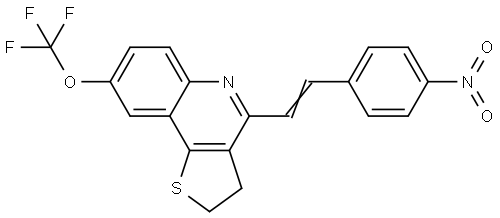 4-[(E)-2-(4-Nitrophenyl)ethenyl]-2,3-dihydrothieno[3,2-c]quinolin-8-yl trifluoromethyl ether 结构式