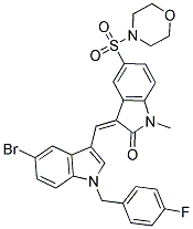 (Z)-3-((5-BROMO-1-(4-FLUOROBENZYL)-1H-INDOL-3-YL)METHYLENE)-1-METHYL-5-(MORPHOLINOSULFONYL)INDOLIN-2-ONE 结构式
