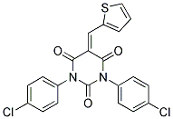 1,3-BIS(4-CHLOROPHENYL)-5-(2-THIENYLMETHYLENE)-1,3-DIAZAPERHYDROINE-2,4,6-TRIONE 结构式