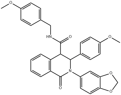 (2-BENZO[3,4-D]1,3-DIOXOLEN-5-YL-3-(4-METHOXYPHENYL)-1-OXO(4-2,3,4-TRIHYDROISOQUINOLYL))-N-((4-METHOXYPHENYL)METHYL)FORMAMIDE 结构式
