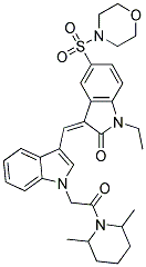 (Z)-3-((1-(2-(2,6-DIMETHYLPIPERIDIN-1-YL)-2-OXOETHYL)-1H-INDOL-3-YL)METHYLENE)-1-ETHYL-5-(MORPHOLINOSULFONYL)INDOLIN-2-ONE 结构式