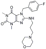7-(4-FLUOROBENZYL)-1,3-DIMETHYL-8-(3-MORPHOLINOPROPYLAMINO)-1H-PURINE-2,6(3H,7H)-DIONE 结构式
