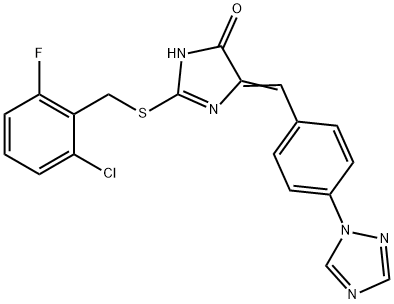 2-[(2-CHLORO-6-FLUOROBENZYL)SULFANYL]-5-((E)-[4-(1H-1,2,4-TRIAZOL-1-YL)PHENYL]METHYLIDENE)-3,5-DIHYDRO-4H-IMIDAZOL-4-ONE 结构式