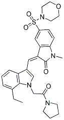 (Z)-3-((7-Ethyl-1-(2-oxo-2-(pyrrolidin-1-yl)ethyl)-1H-indol-3-yl)methylene)-1-methyl-5-(morpholinosulfonyl)indolin-2-one 结构式