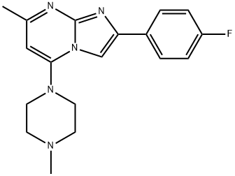 2-(4-FLUOROPHENYL)-7-METHYL-5-(4-METHYLPIPERAZINO)IMIDAZO[1,2-A]PYRIMIDINE 结构式