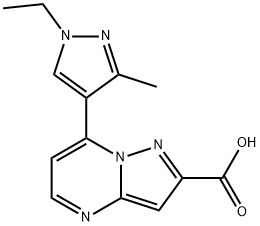 7-(1-乙基-3-甲基-1H-吡唑-4-基)-吡唑并[1,5-A]嘧啶-2-羧酸 结构式