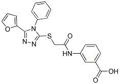 3-[2-(5-FURAN-2-YL-4-PHENYL-4H-[1,2,4]TRIAZOL-3-YLSULFANYL)-ACETYLAMINO]-BENZOIC ACID 结构式