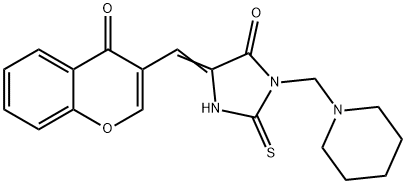 5-[(4-OXO-4H-CHROMEN-3-YL)METHYLENE]-3-(PIPERIDINOMETHYL)-2-THIOXOTETRAHYDRO-4H-IMIDAZOL-4-ONE 结构式