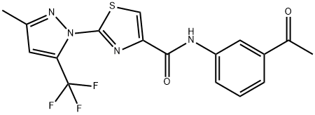 N-(3-ACETYLPHENYL)-2-[3-METHYL-5-(TRIFLUOROMETHYL)-1H-PYRAZOL-1-YL]-1,3-THIAZOLE-4-CARBOXAMIDE 结构式