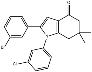 2-(3-BROMOPHENYL)-1-(3-CHLOROPHENYL)-6,6-DIMETHYL-5,6,7-TRIHYDROINDOL-4-ONE 结构式